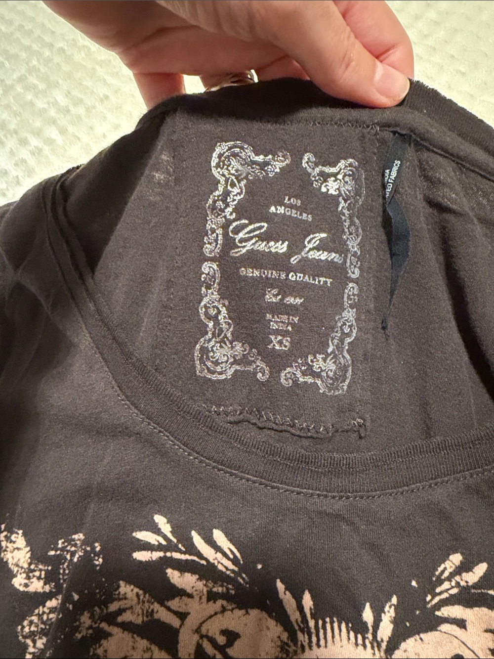 Vintage Guess Jeans Y2K Rhinestone Logo Brown Long Sleeve Top Graphic Tee XS - Picture 6 of 9